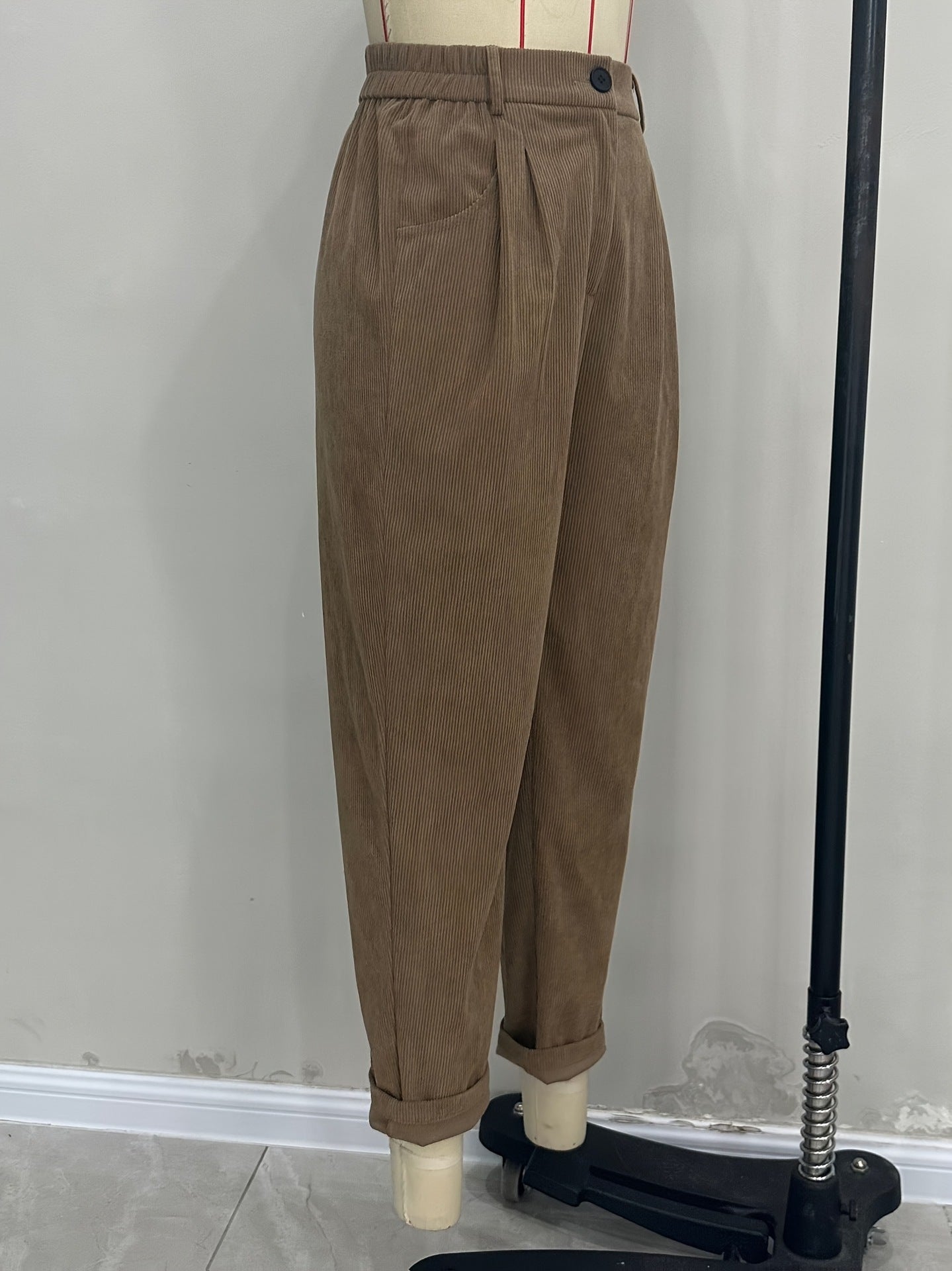 Autumn Women Casual Loose Corduroy High Waist Straight Pants