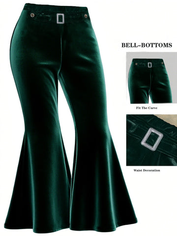 Autumn Winter All Matching Metal Decoration Plus Size Pleuche Wide Leg Pants Casual Pants