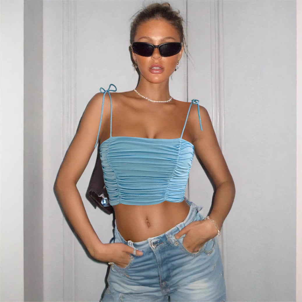 Summer Sexy Easy Matching Sling Arrival Lace up Cropped-Exposed Ultra Short Top