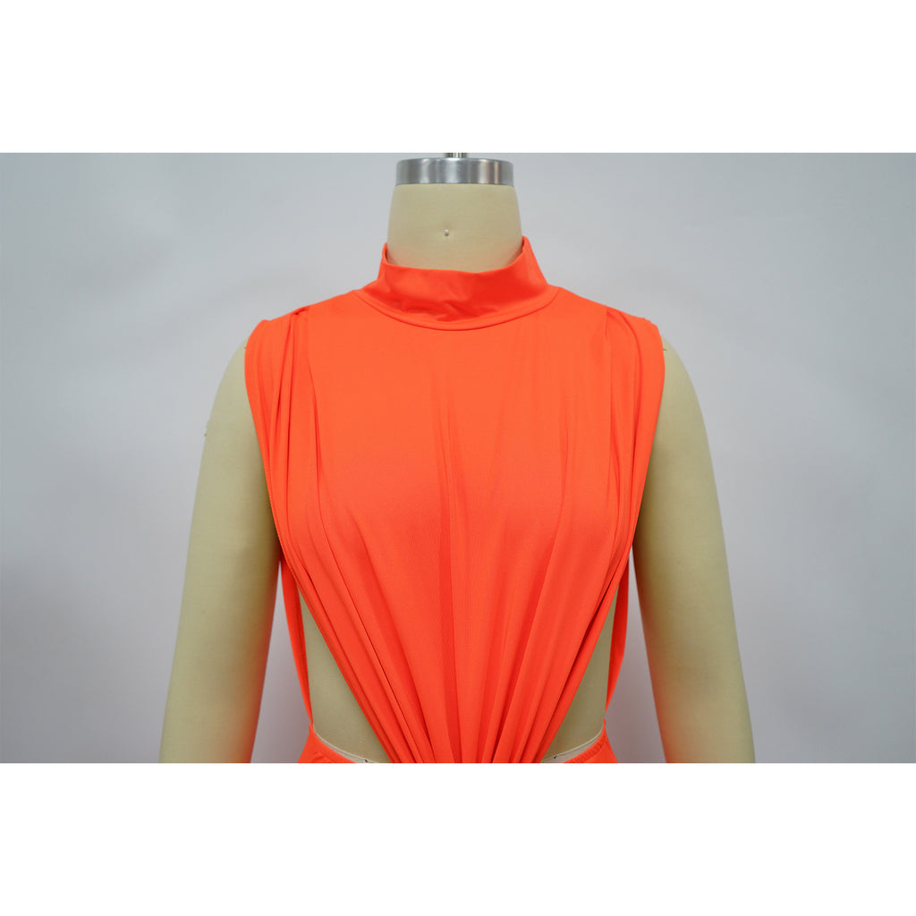 Georgia O-neck High Split Ruched Stacked Bodycon Midi Maxi Dress