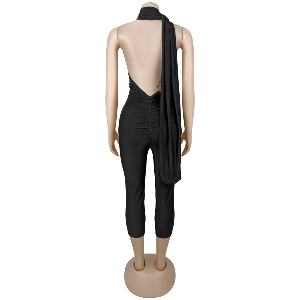 Women Wear Sexy Casual Solid Color Backless Sheath Jumpsuit
