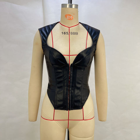 Sexy Leather Sleeveless Corset Club Women
