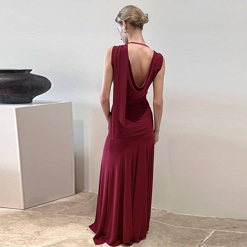 Miches Sexy Backless Gauzy Slim Fit Patchwork Tied Dress