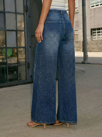 Starry Wide Leg Jeans for Women Loose High Waist Slimming Casual Trousers Spring