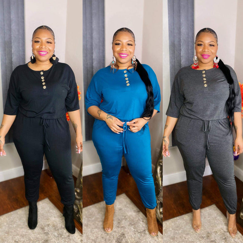 Plus Size Solid Color Loose Casual Jumpsuit Women Jumpsuit