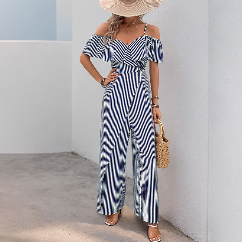 Pants Summer Striped Spaghetti Straps Wide Leg Jumpsuit Women