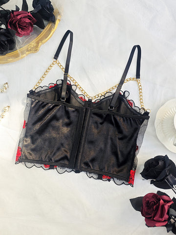 Sexy Corset Floral Steel Tube Embroidered