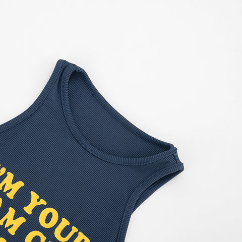 Women Solid  Letters Printing Thread Sleeveless Vest