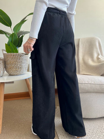 Autumn Winter Casual Simple Loose Solid Color Corduroy Wide Leg Pants Women