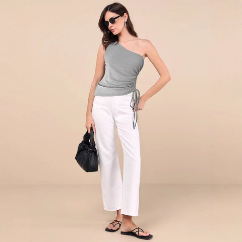 Women Shoulder Solid Sleeveless Slim Fit