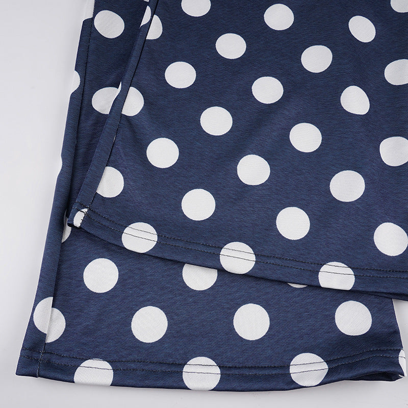 Idle Casual Trousers Polka Dot Print Contrast Color Lace up Loose Straight Walking Pants Comfortable Home Wear Pajama Pants