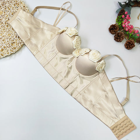 Niche Satin Floral Spaghetti Sexy Boning Corset