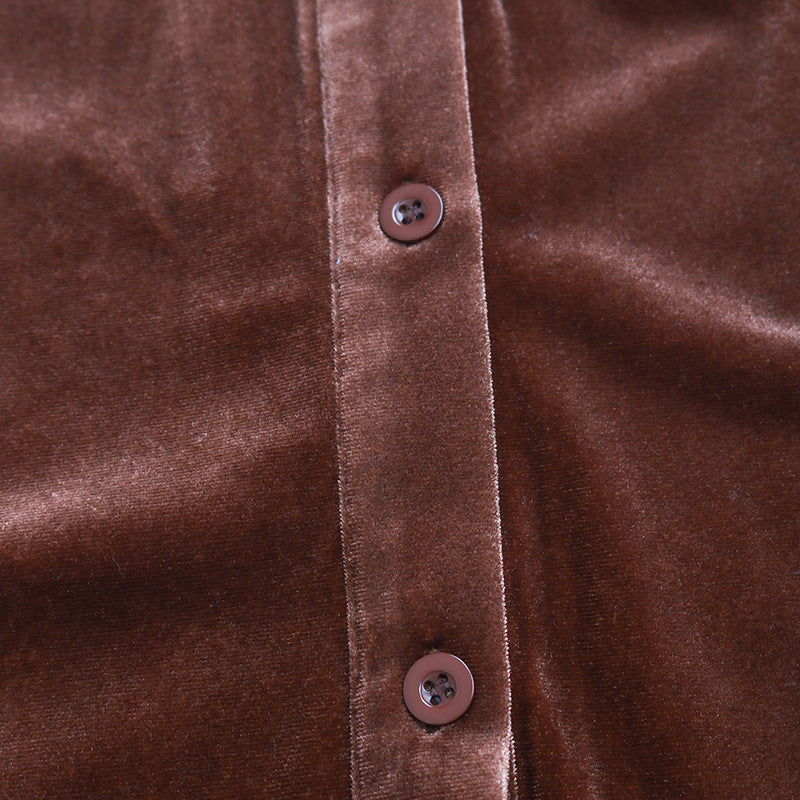 Plus Size Autumn Halloween Retro Women Clothing Velvet Polo Collar Solid Color Shirt for Women