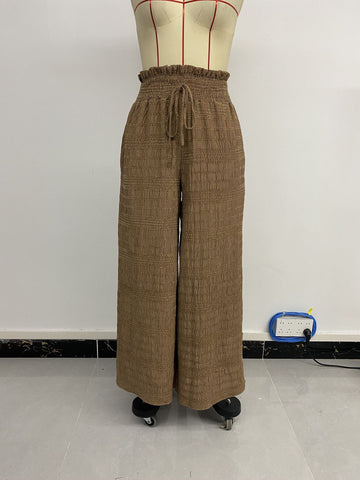 Summer Women Wear Texture Solid Color Wide Leg Casual Pants