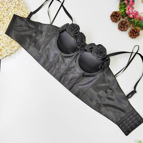 Niche Satin Floral Spaghetti Sexy Boning Corset
