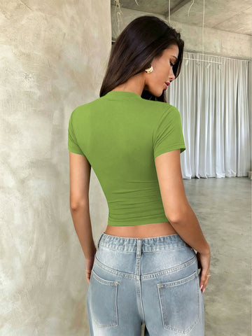 Letter Print Sleeve Slim Fit Cropped