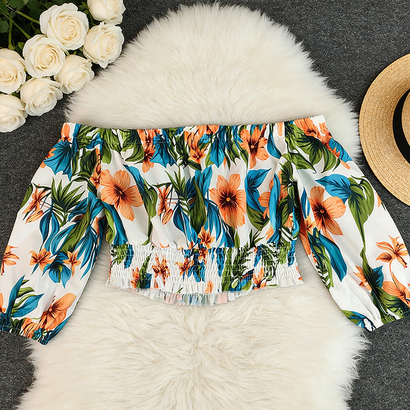 Spring Women Printed off Neck Crop