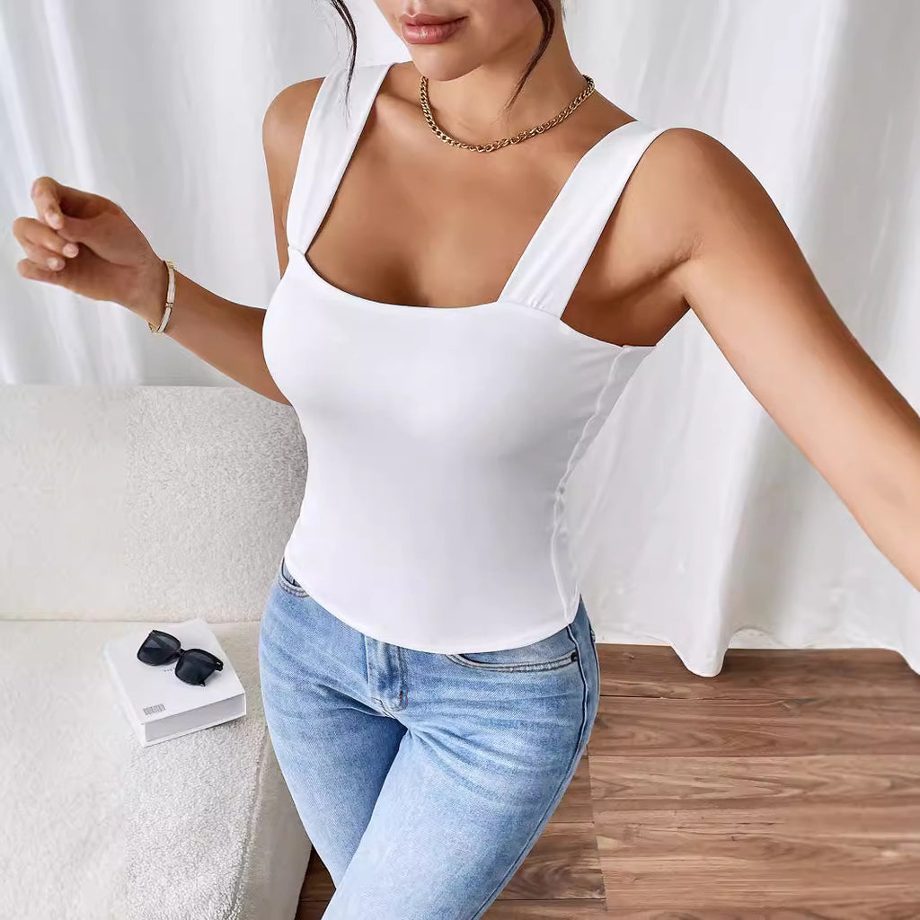 Wide Shoulder Strap Sleeveless Cropped