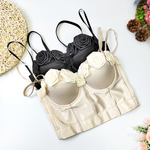 Niche Satin Floral Spaghetti Sexy Boning Corset