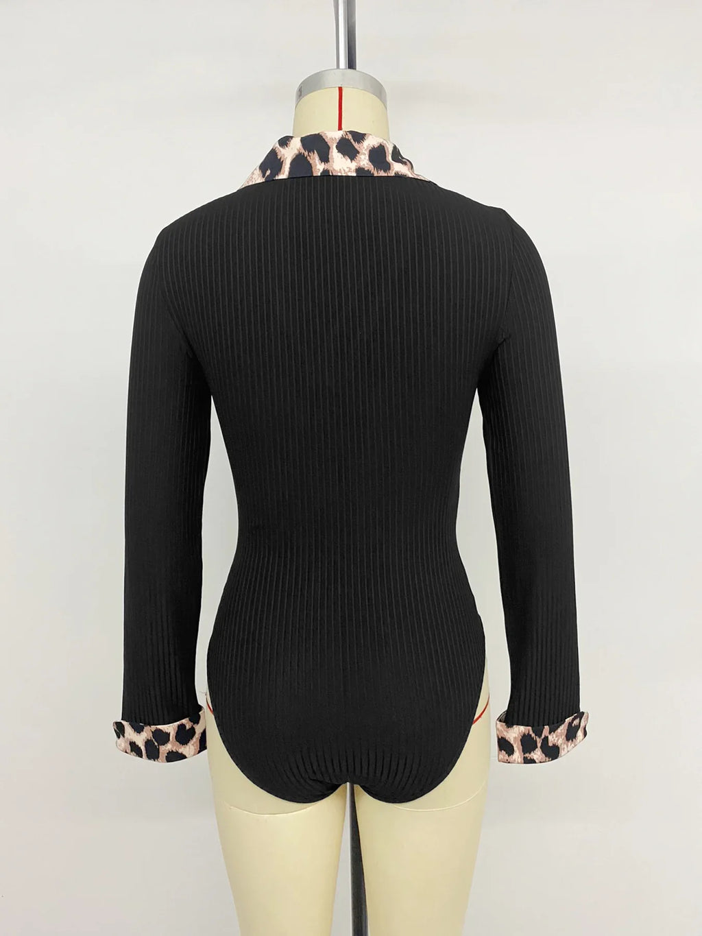 Pleasantville Stitching Leopard Print Collared Knitted Top