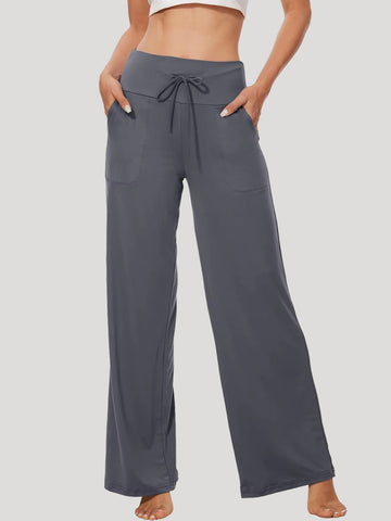 Tied High Waist Straight Leg Pants Autumn Winter Ladies Wide Leg Casual Trousers Drape Sports Yoga Pants