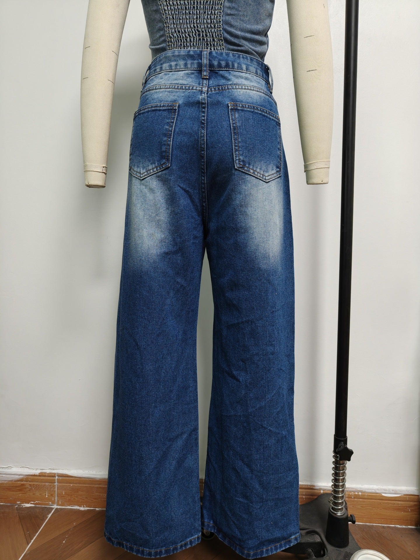 Ripped Jeans Washed High Waist Straight All Matching Loose Denim Trousers Women Jeans