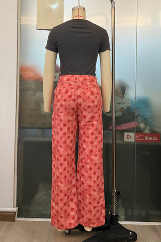 Millennium Jeans Casual All Matching Straight Pants High Waist Sweet Cool Polka Dot Denim Trousers for Women
