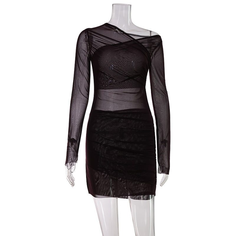 Elegant Graceful Chest Cross Design Pleated Waist Dress