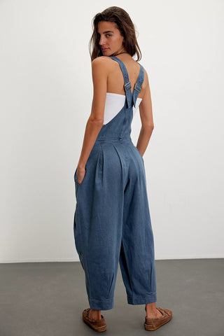 Women Loose Casual Side Pocket Sleeveless Denim Suspender Pants