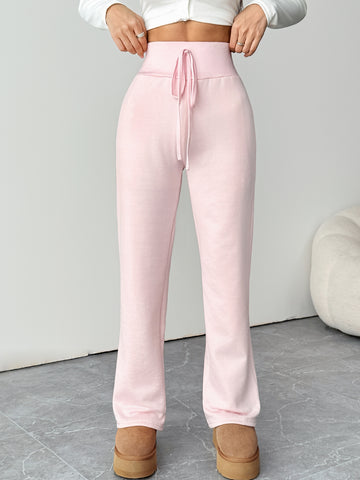 Winter Thickened Warm Berber Fleece Pink Casual Pants Outer Wear Slim Slimming Faux Drawstring Design