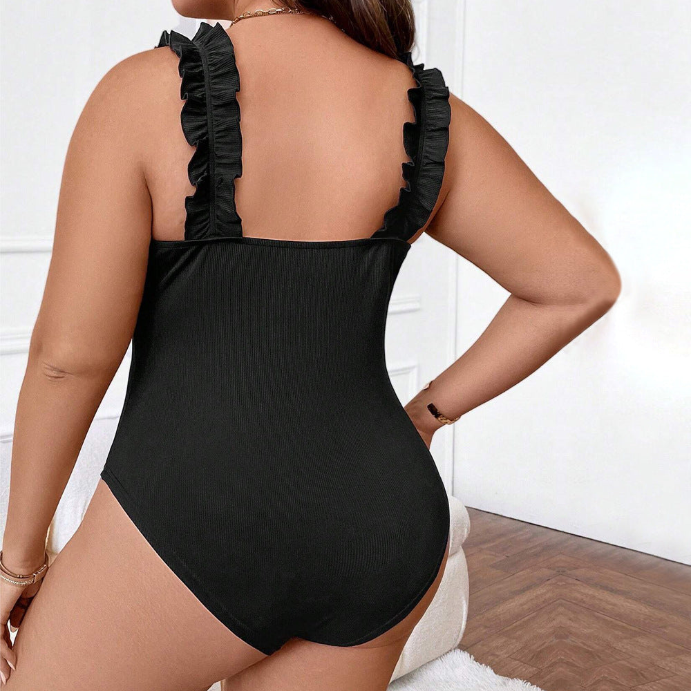 Plus Size Women Clothes Popular Ruffled Slim Slimming Sexy Sleeveless Jumpsuit