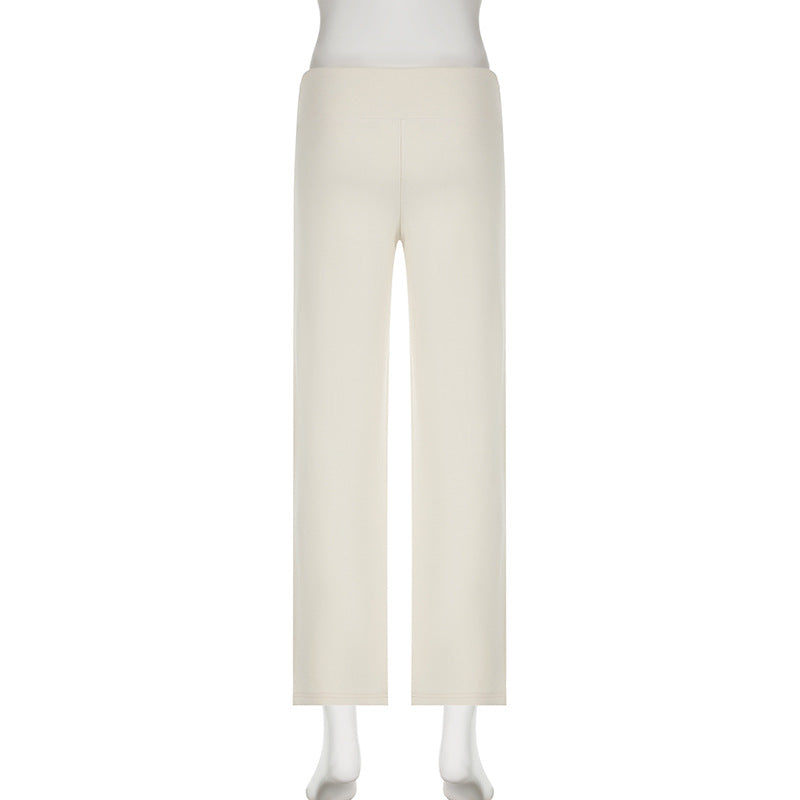 Spring Summer Street Outdoor Home Casual Pants Waist Lace up Smooth Straight Leg Trousers