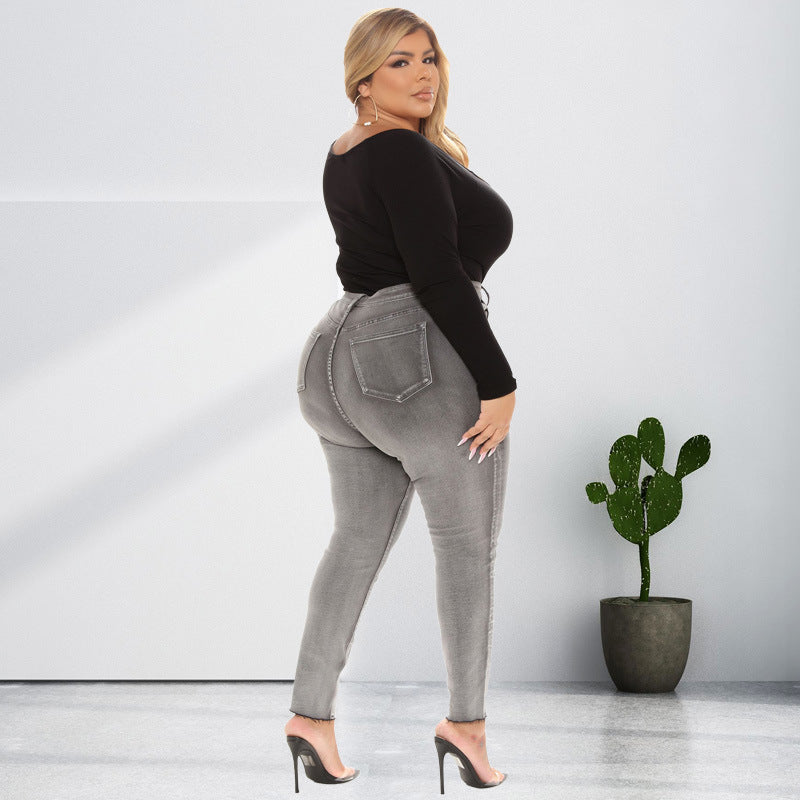 Plus Size Women Clothing Autumn Sping U Collar Breasted Long Sleeve Sexy Jumpsuit