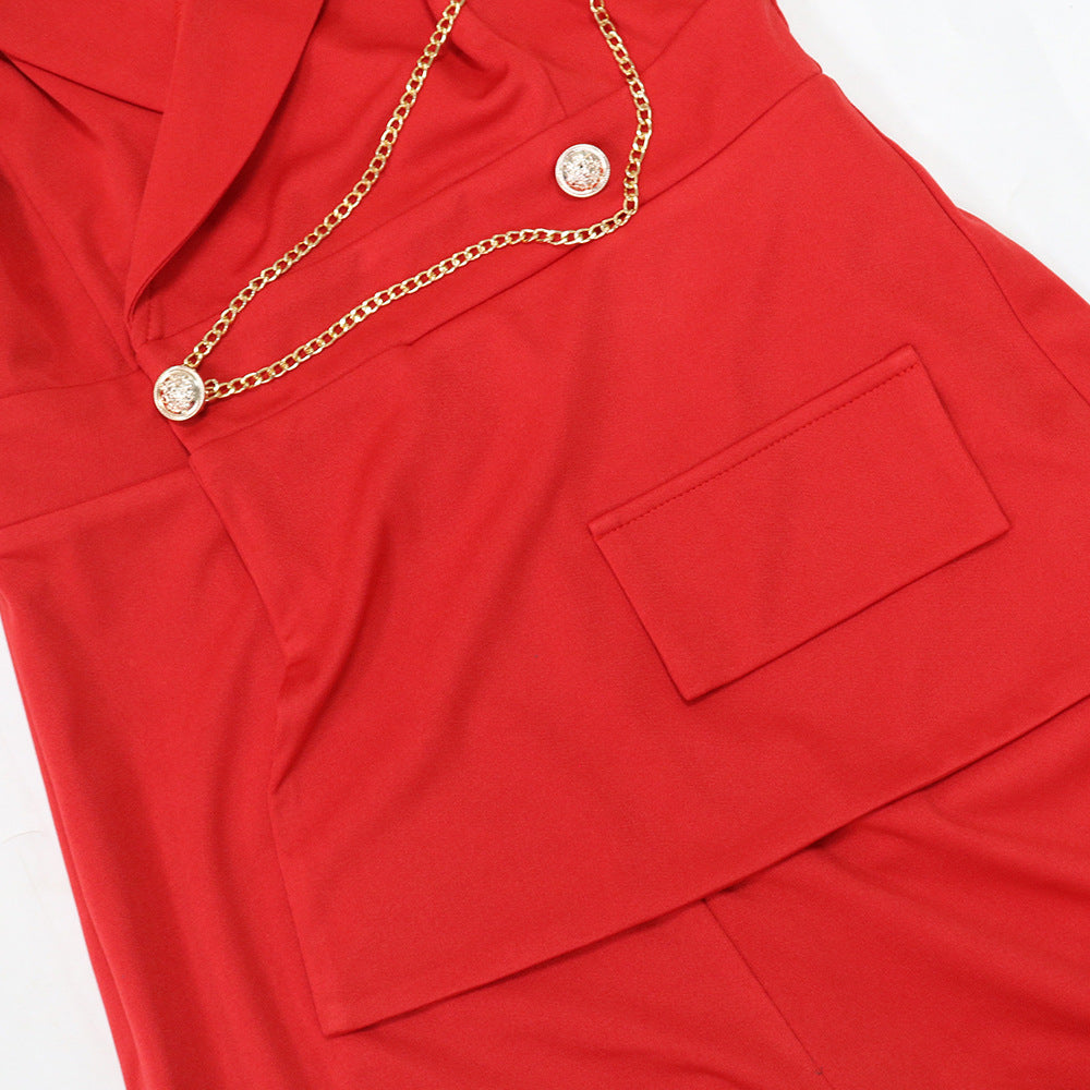 V neck Sexy Jumpsuit Chain Terms Casual Wide Leg for Women