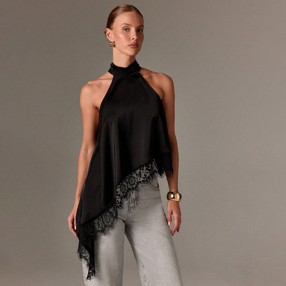 Summer Stitching  Vest  Sleeveless Stand Collar off Shoulder