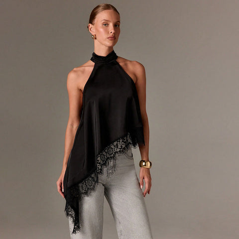 Summer Stitching  Vest  Sleeveless Stand Collar off Shoulder