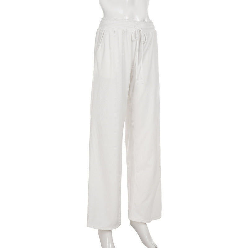 Casual Loose Fitting Wide Leg Trousers Corduroy Lace Straight Leg Pants Women Autumn Winter Slimming High Waist Solid Color Trousers