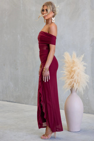 Dubai Split Ruffled Solid Color Hollow Out Cutout Mesh Sheath Dress