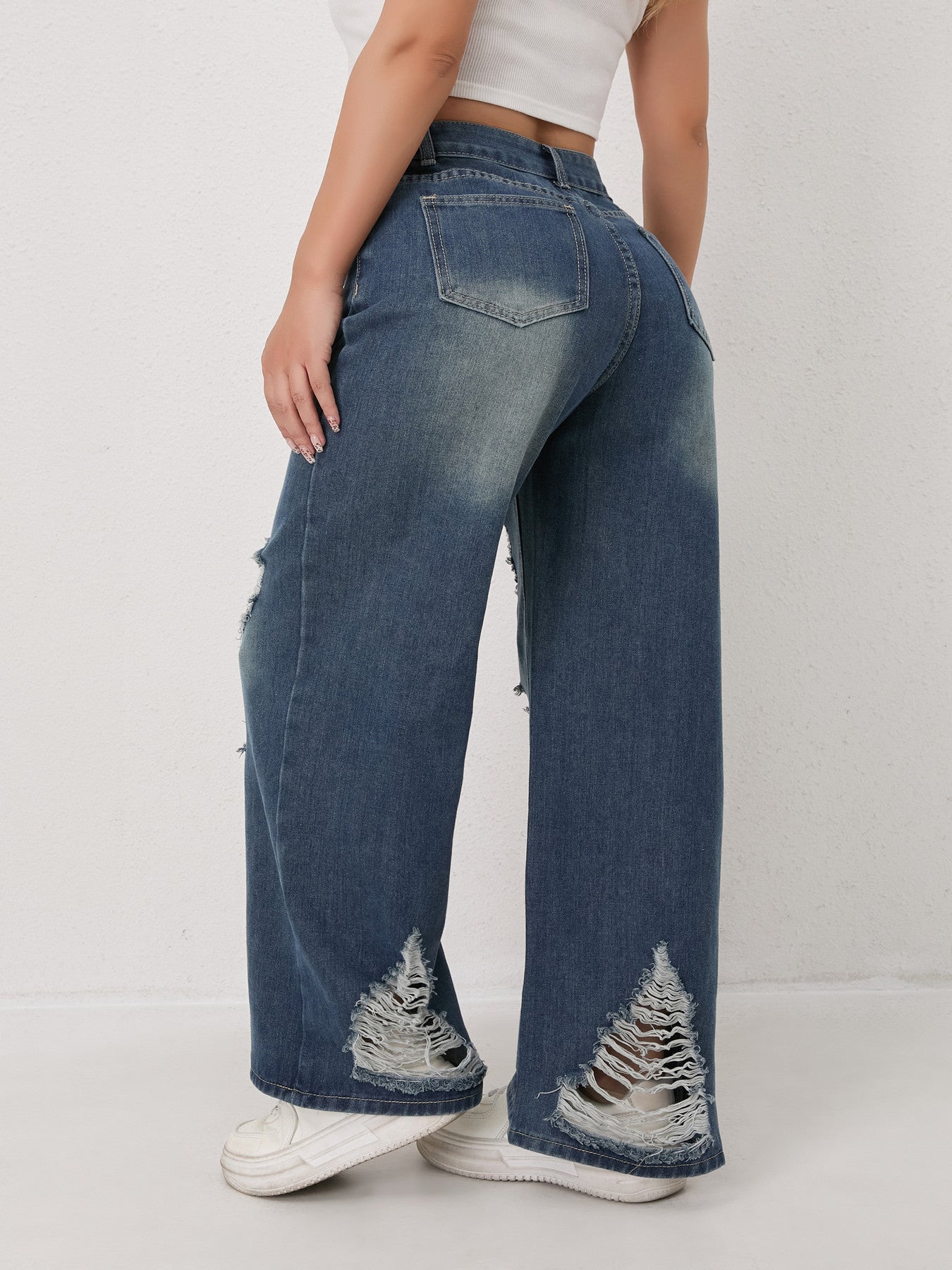 Distressed Worn Wide Leg Jeans Women Autumn High Waist Loose Wide Leg Jeans Women Slimming Pants Women Autumn