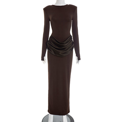 Berlin Elegant Lady Slim Fit Long Sleeve Pleated Sheath Maxi Dress