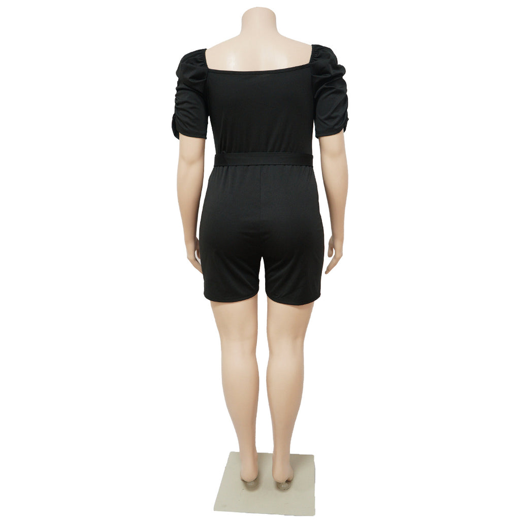 Plus Size Women Clothing Casual Sexy Solid Color Belt Jumpsuit