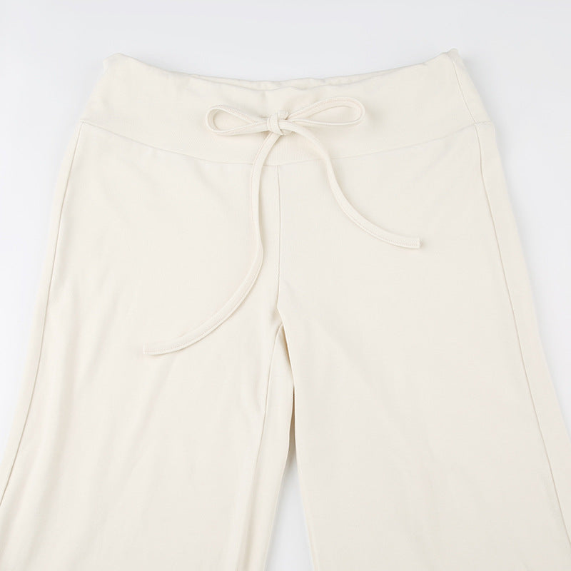 Spring Summer Street Outdoor Home Casual Pants Waist Lace up Smooth Straight Leg Trousers