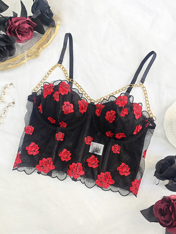 Sexy Corset Floral Steel Tube Embroidered
