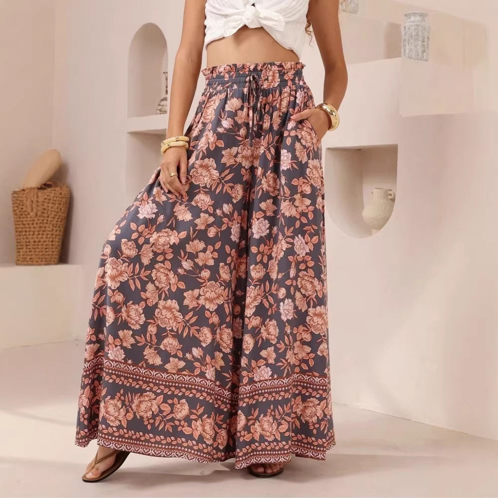 Summer Wide Leg Pants Printed Casual Vacation Wide Leg Pants Women Trousers
