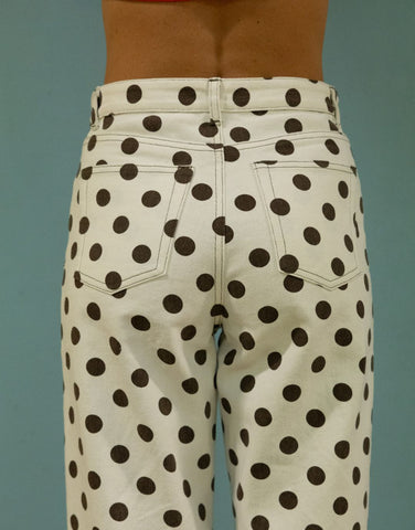 Millennium Jeans Casual All Matching Straight Pants High Waist Sweet Cool Polka Dot Denim Trousers for Women