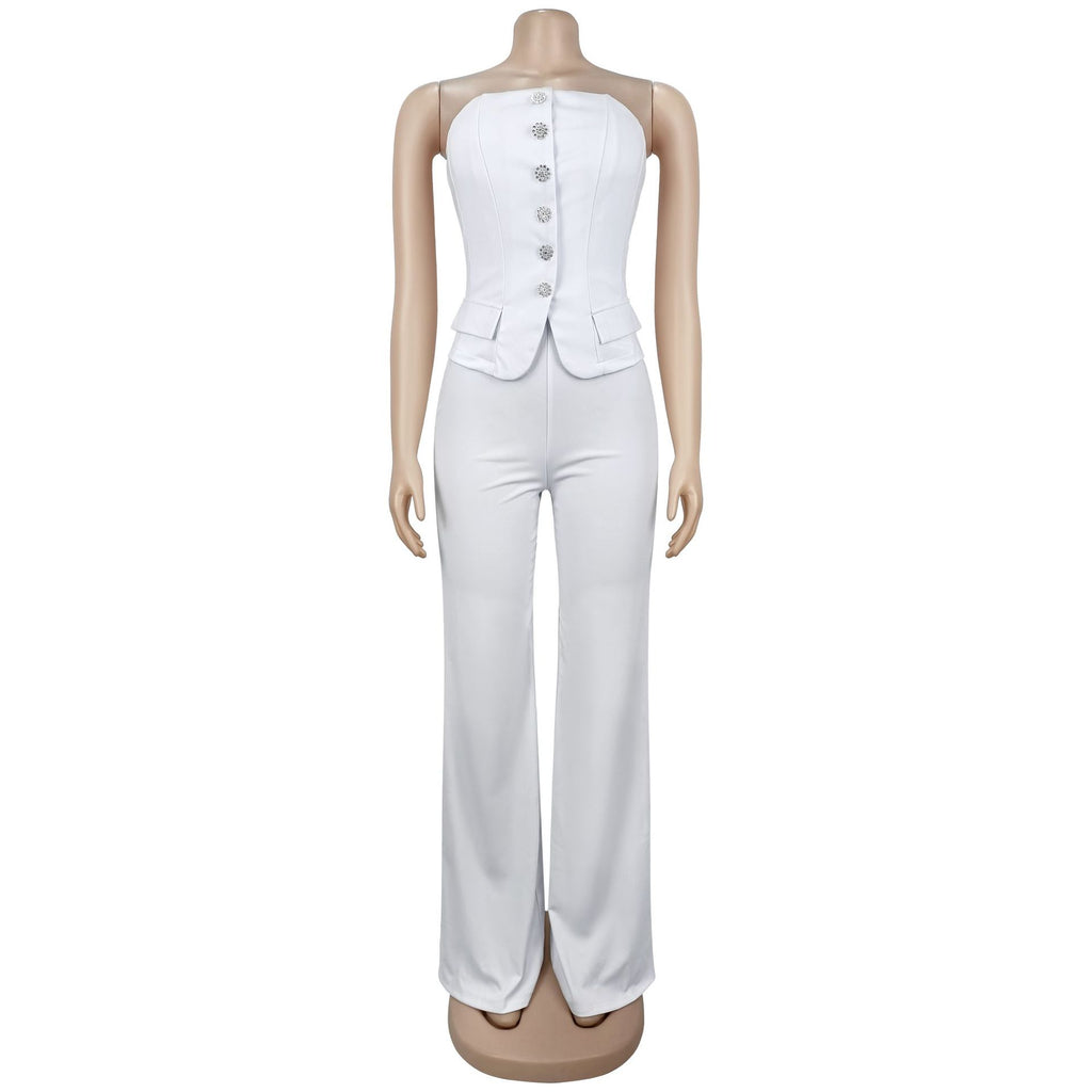 Women Wear Sexy Tube Top Backless Casual Wide Leg Jumpsuit