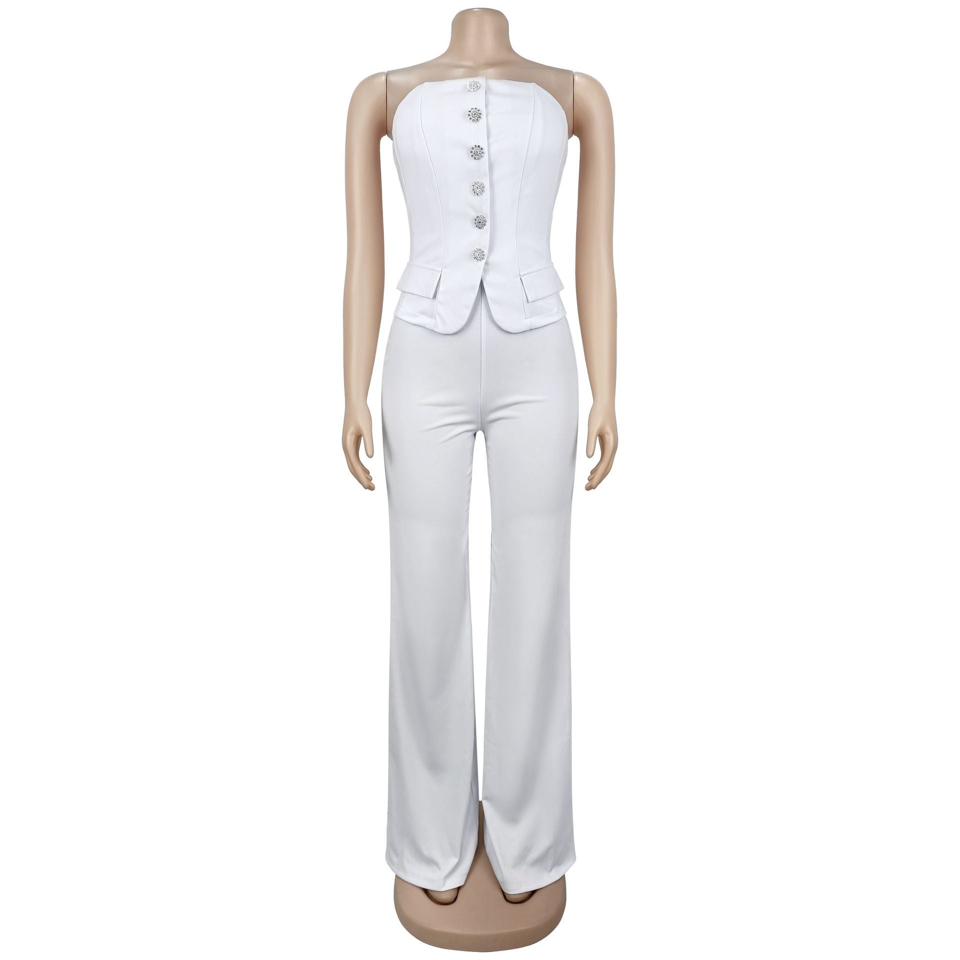 Women Wear Sexy Tube Top Backless Casual Wide Leg Jumpsuit