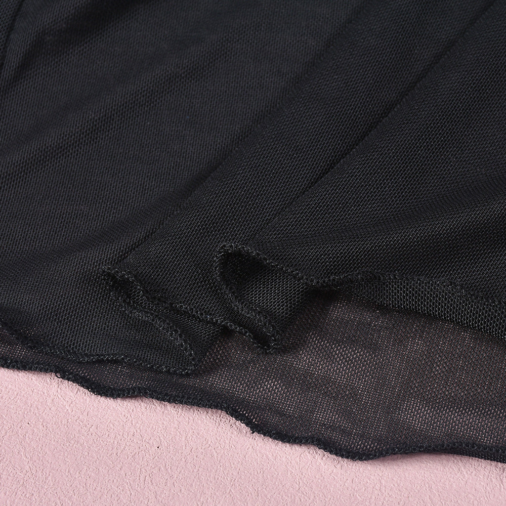 Autumn Contrast off Neck Sheer Long Sleeve
