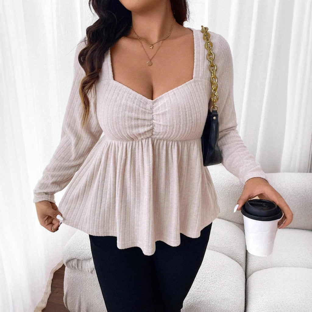 Plus Size Women Clothing Autumn Winter Elegant Slim Fit Slimming Short Top