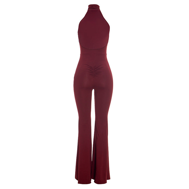 Women Clothing Spring Summer Sexy Slim Fit Turtleneck Halter Backless Bootcut Pants Jumpsuit for Women